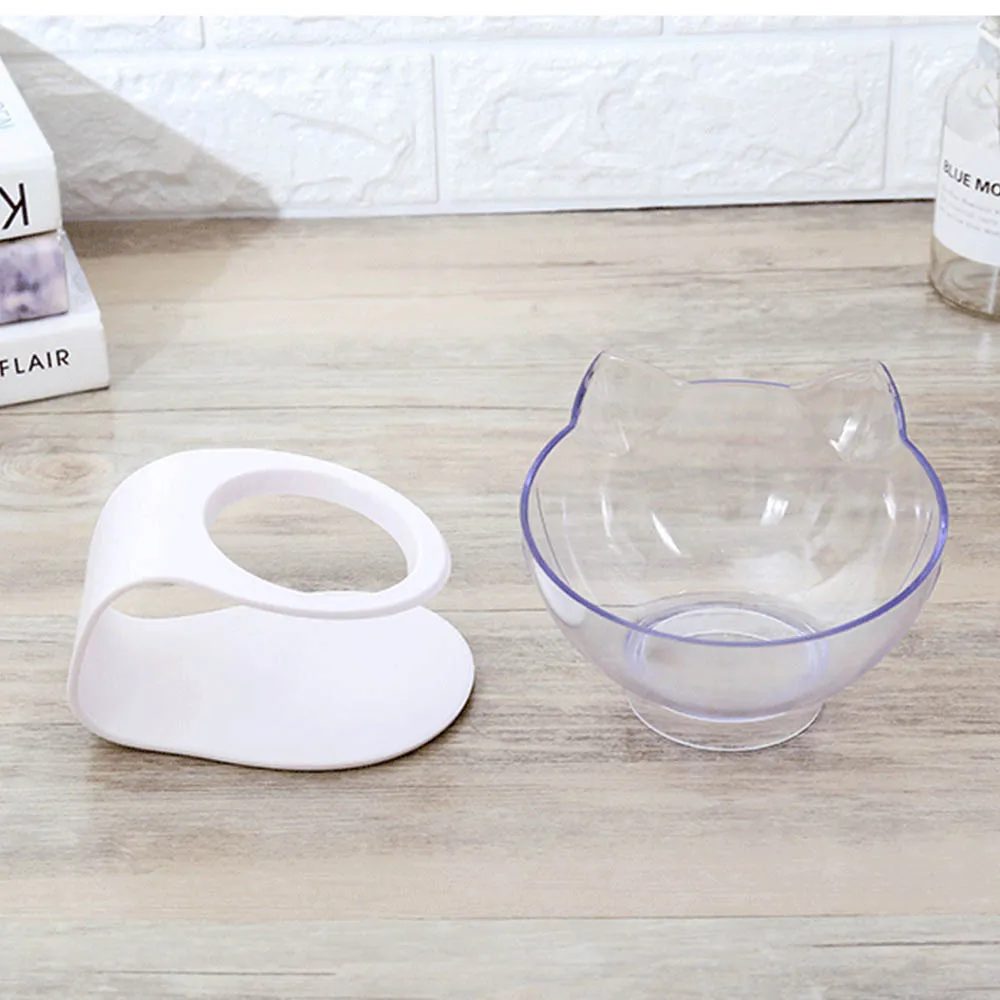 

Petacc Pet Bowl Anti-slip Cat Dish Tilted Pet Feeder with Slope Base Suitable for Most Cats White and Transparent