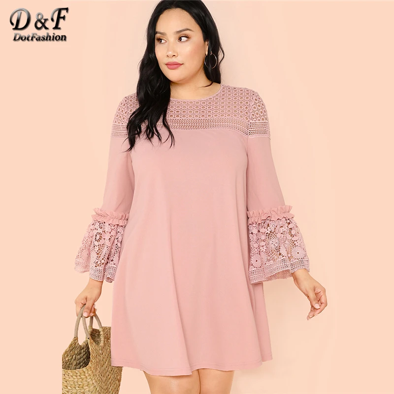 Dotfashion Plus Size Guipure Lace Insert Frill Trim Dresses Ladies Spring Fall Pink Elegant Flounce Sleeve A-Line Plain Dress
Dotfashion Plus Size Guipure Lace Insert Frill Trim Dresses Ladies Spring Fall Pink Elegant Flounce Sleeve A-Line Plain Dress