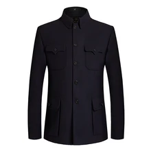 Персональный костюм Мао, Мужской Блейзер, Zhongshan, пальто, воротник, черная туника, костюм, шерсть, Sun Yat Sen, костюмы, мужские классические твидовые пиджаки