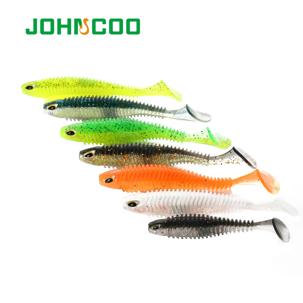 

JOHNCOO Soft Bait Worm Grubs T Tail Wobblers Fishing Lure Aritificial Silicone Bass Pike Fishing Jigging Bait