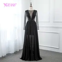 YQLNNE пикантные черные сапоги с длинным рукавом платья выпускного вечера глубоко шифон Вечеринка платье 2018