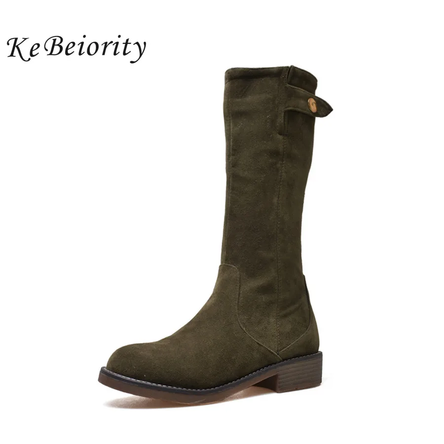 

KEBEIORITY Low Heel Short Boots Women Mid Calf Autumn Winter Boots Female Fashion Booties Woman 2018 Black Green Martin Boots