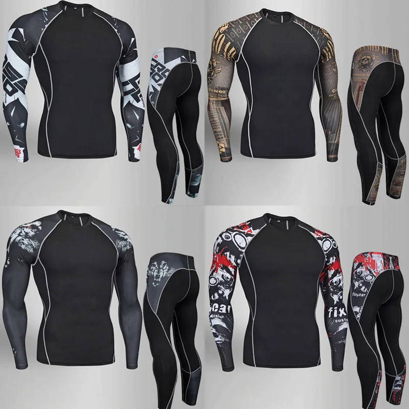 online 2018 NOVO Conjunto de Execução Collants De Compressão Dos Homens Treino de Fitness Training Treino Mangas Compridas Camisas Esporte Terno kit rashgard 4xl