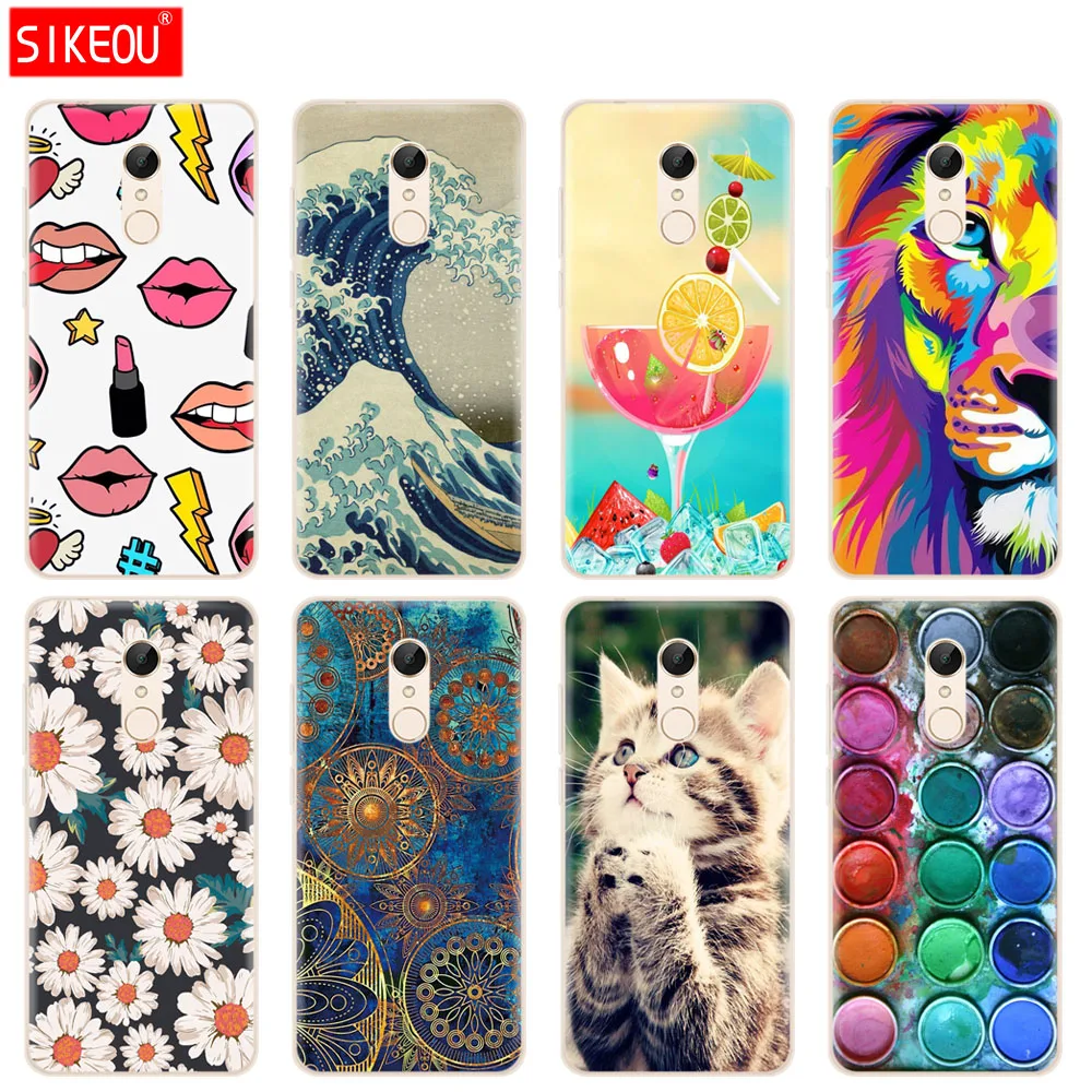 SIKEOU Silicon TPU Soft Case For Xiaomi Redmi 5 Plus 5.99 Inch Cover 5Plus Phone Cases Flower Cat |