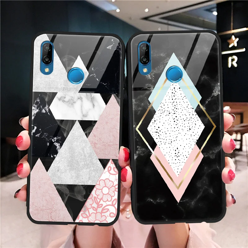 

Geometric Marble Cover For Huawei P20 P30 P9 P10 Mate 9 10 20 X Pro Lite Plus P Smart Nova 4 2i 3 3i 3e Y9 2019 2018 Glass Cases