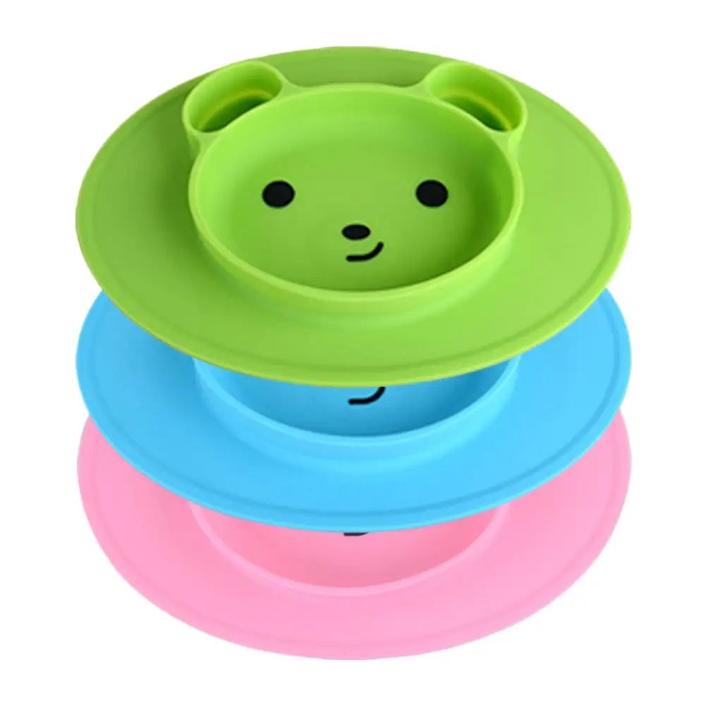 Baby Silicone Bear Shaped Plate Mat Silicone Suction Tray Non-slip Small Mat Infant Kids Meal Fruits Tray Toddler Green Placemat