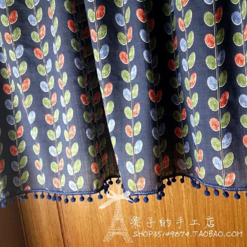 

Free shipping Leaf vertical pompom Fresh Floral rural short curtain kitchen curtains for living room bedroom drapes customized