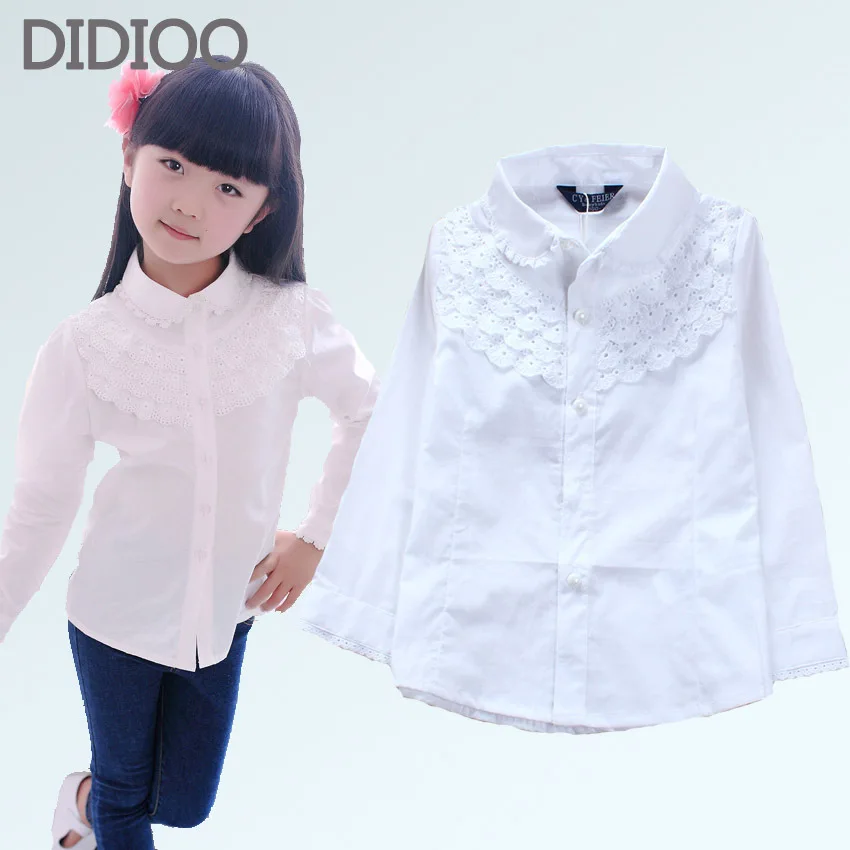 

Girls Shirts School Uniform Kids Clothes For Girls White Long Sleeve Blouse Spring Children Clothing Casual Kids Shirts For Girl