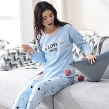 Осенне-зимний пижамный комплект из хлопка с героями мультфильмов, с длинными рукавами, с буквенным узором, для отдыха, женская одежда для сна