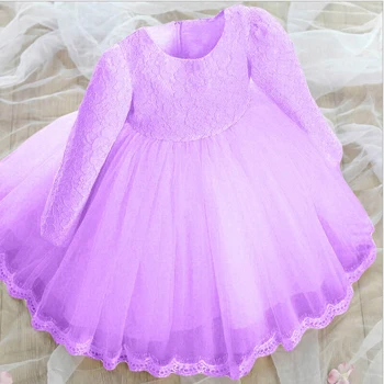 Платья для девочек, платье с длинными рукавами на день рождения для девочек, красивые пасхальные кружевные платья, костюмы, платья принцессы для маленьких девочек - Цвет: Лаванда