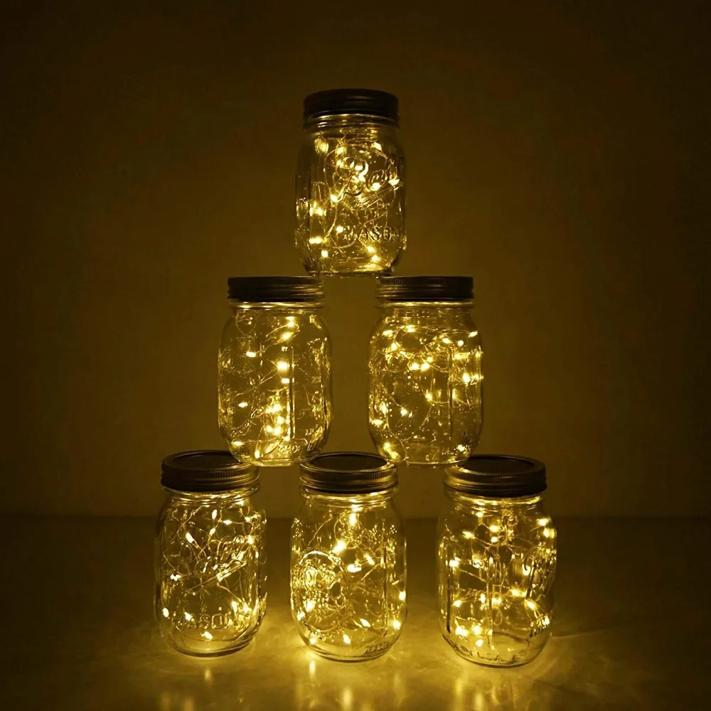 6 حزمة ميسون مصابيح كؤوس 20 LED الشمسية الملونة الجنية سلسلة أضواء الأغطية إدراج ل الباحة يارد حديقة حزب الزفاف زينة عيد الميلاد