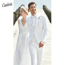 Beach Custom Made Whites Wedding Peaked Lapel Best Men Blazer Groomsmen Groom Wears Prom Casual Tuxedo 3 Piece