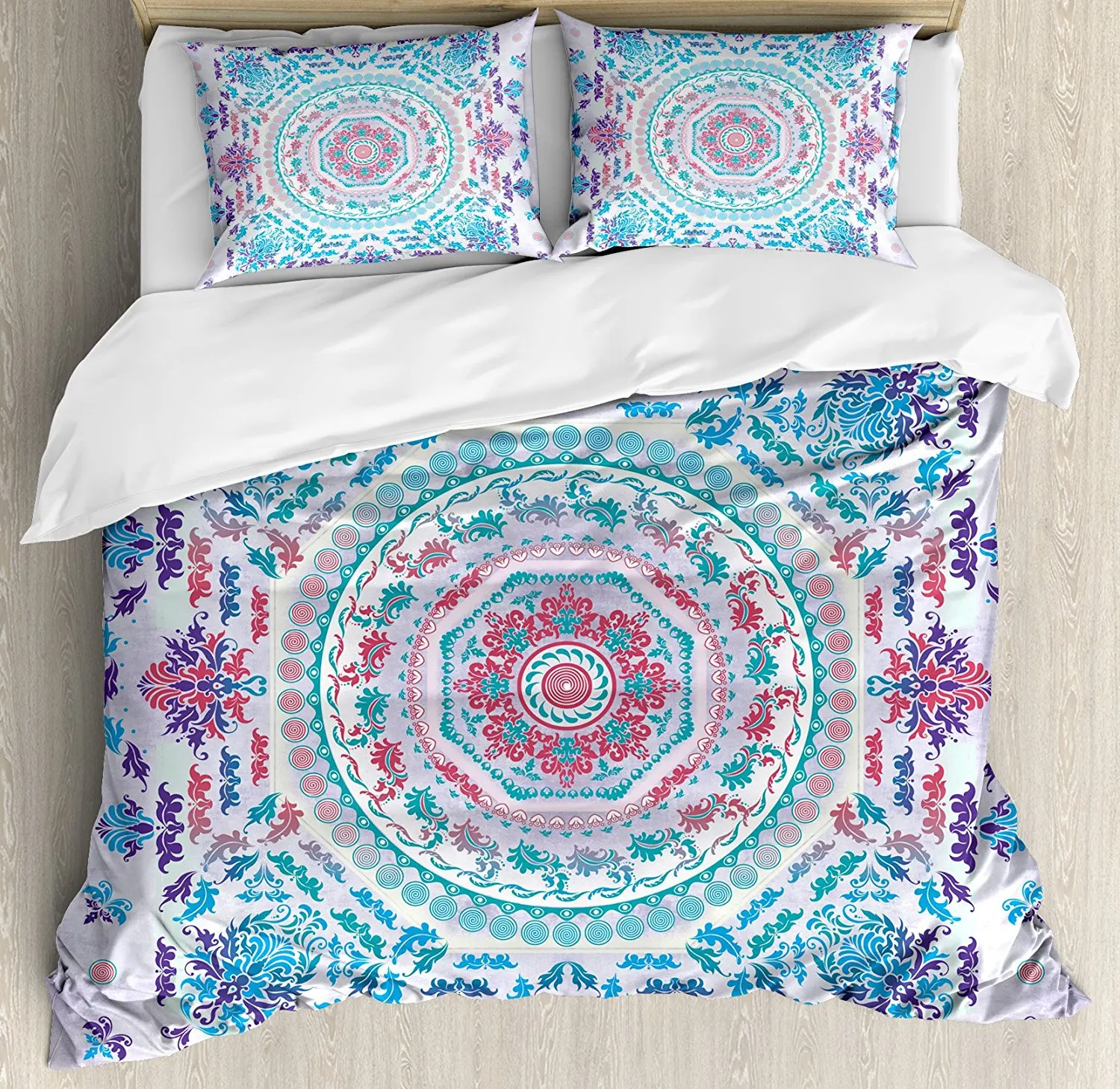 Mandala Duvet Cover Set Medallion Design Floral Patterns and Leaves Boho Hippie Style Prints