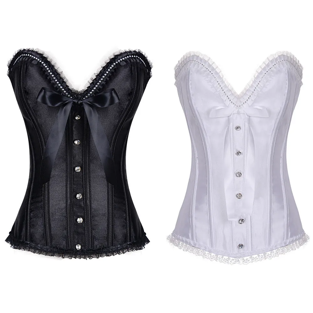 Wome's Gothic Corsets Diamond Rhinestone Embellish Satin Strapless