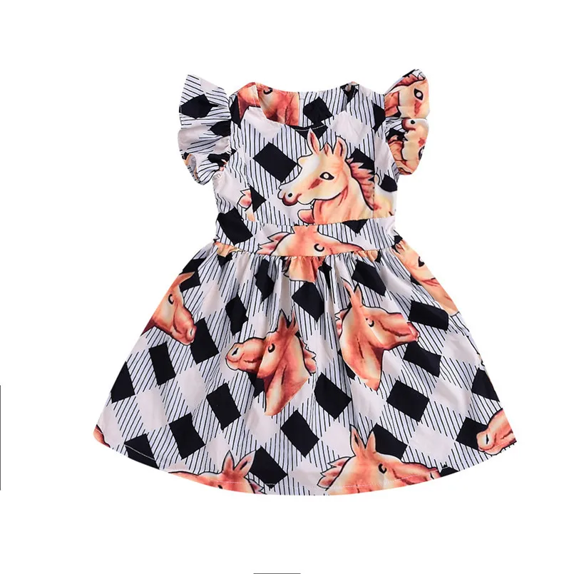 Girls dress Summer Children Baby Kids Girls Stripe Horse Print Leisure Princess Dress vestido #4J19 (7)
