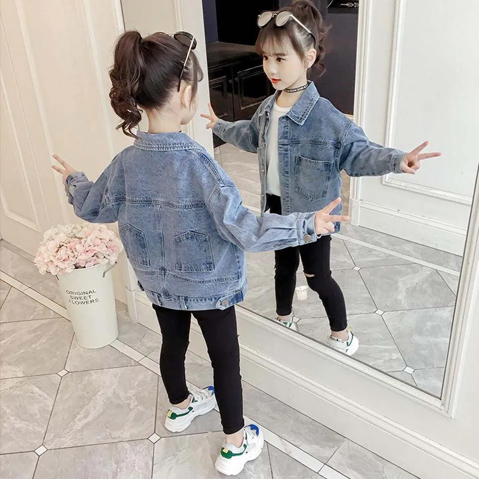 

2019 Autumn Denim Children's Jacket For Girls Fashion Big Packets Girls Coat Teenage Winter Children's Costume 4 6 8 12 Years