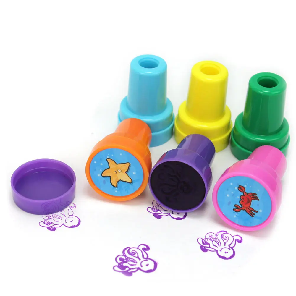 6pcs Cute Mini Ocean Animals Design Round Stamps for DIY Handmade