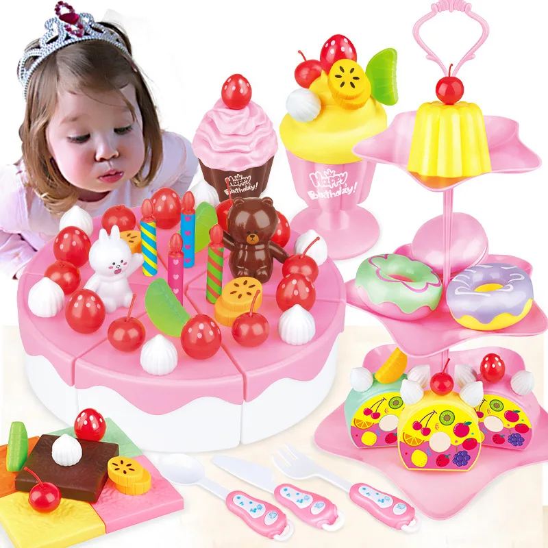 

Birthday Fruits Cake Model Block Toy Kids Pretend Play House Simulated Foods Party Game Kindergarten Cooking Tools Toys for Kids