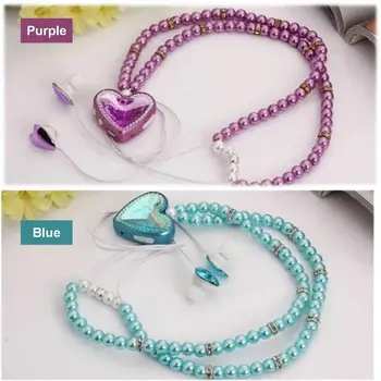 

Diamond Heart Pearl Necklace Bluetooth Headset for Xiaomi Huawei iPhone Samsung Magnetic EarPhone Earplugs for Girls Women Gift