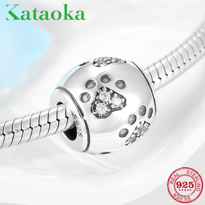 

Fashion New 925 Sterling Silver Animal Dog Footprint Charming CZ beads fit Women Pandora Bracelet DIY Jewelry 2019