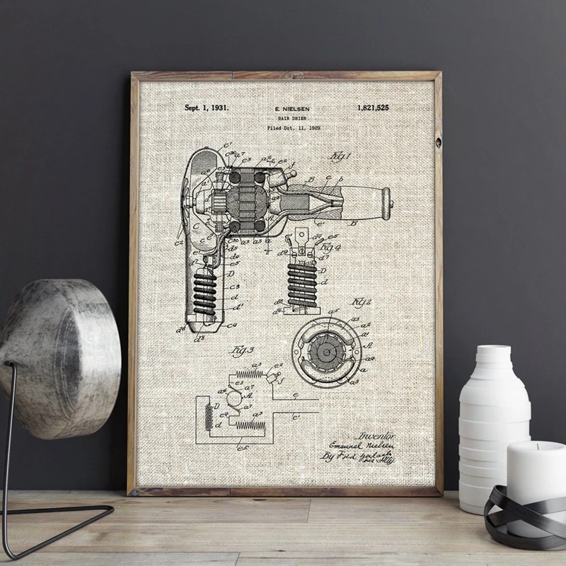 Vintage Hair Dryer Patent Poster Home Decor