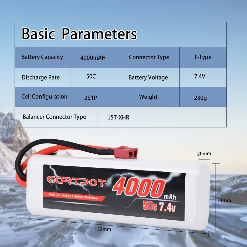 2 единицы GARTPOT Lipo батарея 4000 mAh 7,4 V RC, автомобильный аккумулятор 2 S Lipo батарея RC 50C Lipo 7,4 V с разъем типа «deans» для RC грузовика Traxxas