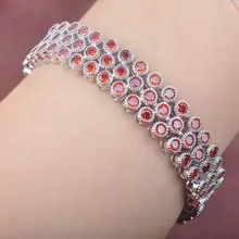 Блестящий красный гранат 925 серебро для женщин звено цепи браслет OS0101