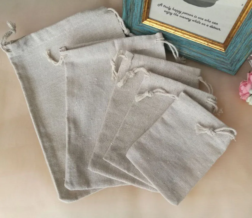 Cotton Linen Favor Bag 8x10cm 9x12cm 10x15cm 13x17cm pack of 50 Makeup Jewelry Gift Packaging Pouch Jewelry Packaging