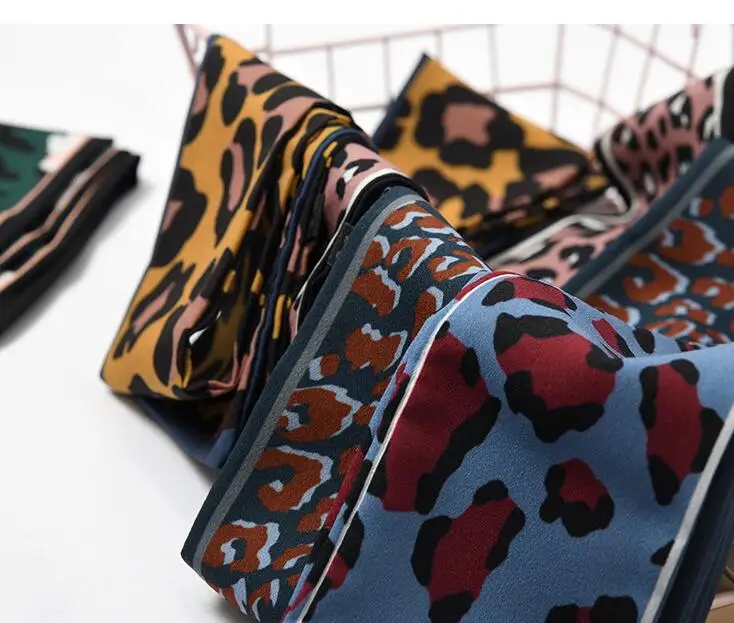 Осенний трендовый Леопардовый обтягивающий шарф Леопардовый пирсинг искусственный шелковый шарф женский браслет аксессуары головные повязки