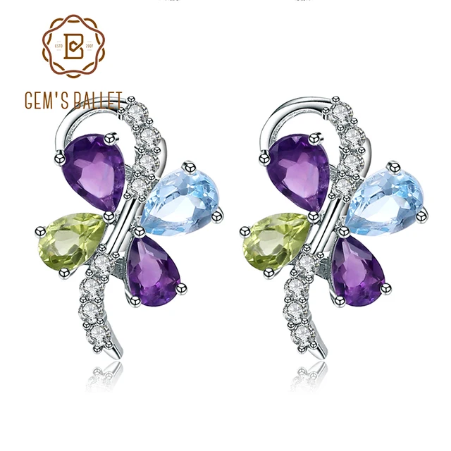 Gem S Ballet Sky Blue Topaz Amethyst Peridot Mix Gemstone 925 Gem S Ballet Sky Blue Topaz Amethyst Peridot Mix Gemstone 925 Sterling Silver Clip Earrings For Women