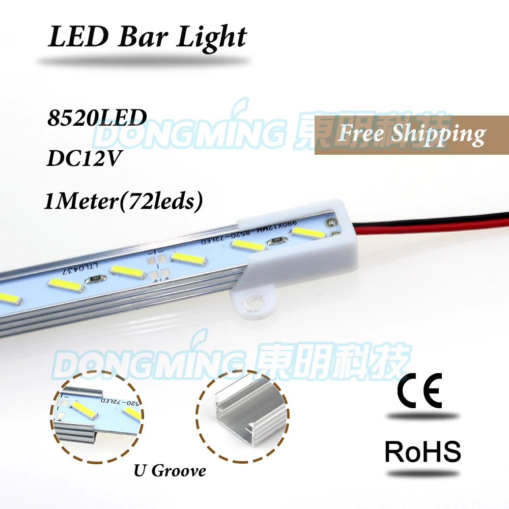 

20pcs LED Bar Light Non Waterproof 8520 SMD 72LED 100CM LED luces Strip DC 12V LED Tube Showcase Cabinet led U/V groove