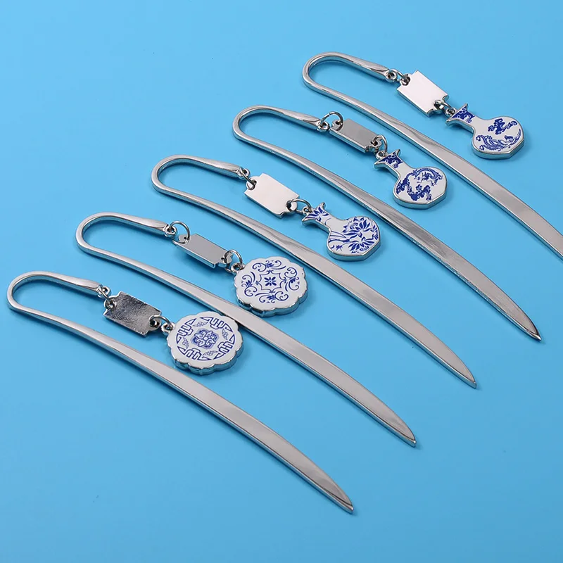 Китайский стиль белое синее фарфоровое металлические закладки креативная Классическая длинная ручка сувенир для выпускника школы учительницы Закладка