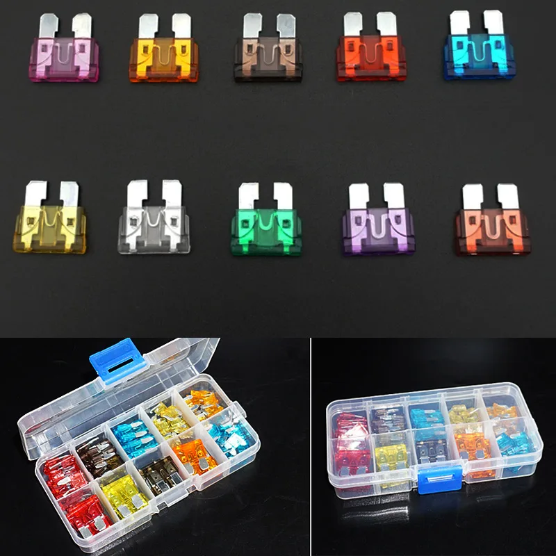 

100 Pcs/Box Assorted Auto Trunk Standard Blade Fuse 2/3/5/7.5/10/15/20/25/30/35A Replacement Fuses Kit Cars Accessories YAN88