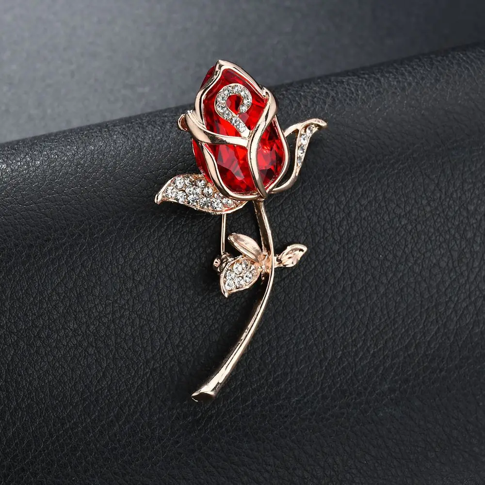 

ZHIMO Charm Romantic Design Red Rose Blue Flower Brooches Pins for Women Sweater Scarf Pins Crystal Wedding Jewelry