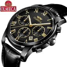 OLMECA Fashion Men's Watch relogio masculino Watch Chronograph Black Leather Watch for men Luxury Quartz Watches pacific angel shark sport watch luxury calendar quartz men male watches fashion red black leather band relogio masculino sh094