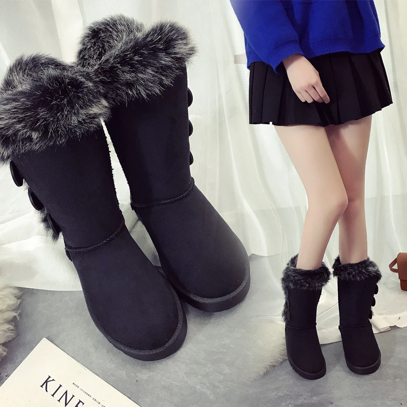 

women snow boots 2018 winter flat heel warm cotton winter boots non-slip buckle hair short brush female winter snow boots 35-41