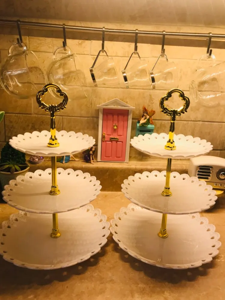 Cake Plate Stand Multi-Style 2/3 Tier Plate Handle Fitting Hardware Rod Tool Cake Stand Wedding Birthday Party No Tray