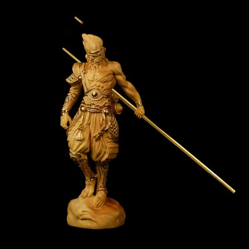 

Boxwood carvings Sun Wu kong a monkey a handmade wooden handle Monkey King Wu Kong Home Furnishing Ornament