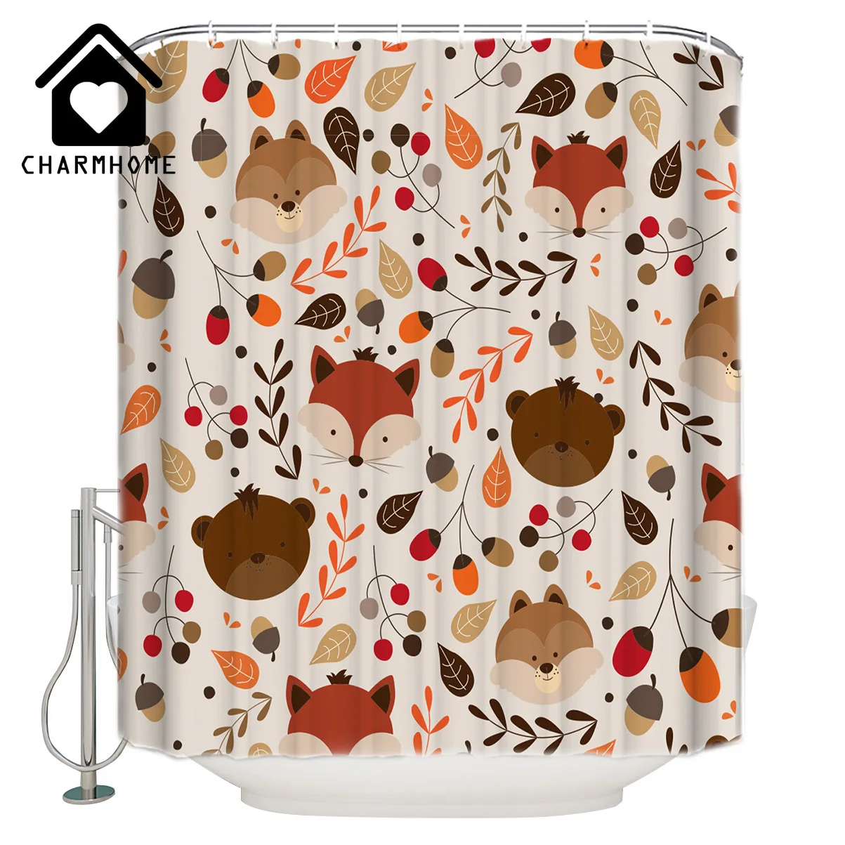 

CHARMHOME Cartoon Fox Animals Shower Curtain Fabric Bathroom Decor Accessories Waterproof Polyester Shower Curtains Mat