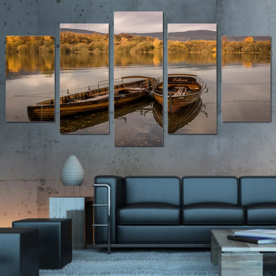 High Quality wall art canvas painting 5 piece HD Printed lake floating
