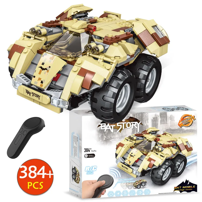 

384Pcs Children Remote Controlled Batmobile Building Blocks Compatible Leingly City Technic RC Military Bricks Toys For Boys