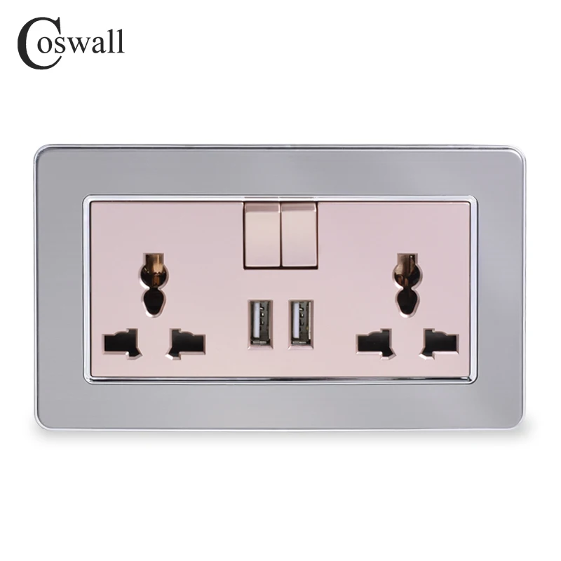 Розетка переключатель COSWALL универсальная 2 клавиши 13 А USB порта|Электрические
