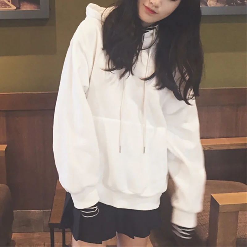 

Autumn Winter Sweatshirts Pullover Women Loose Full Sleeve Striped Fake Two Pieces Hooded Sweatshirt Pullover Tops Tracksuits
