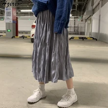 Hzirip летняя Весенняя шифоновая юбка до середины икры с высокой талией Высококачественная плиссированная простая повседневная юбка популярная женская юбка