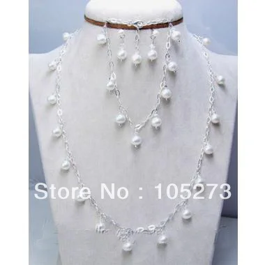 

Charming Natural Pearl Jewelry Set White Color 6-7mm Genuine Freshwater Pearl Necklace Bracelet Earrings New Free Shipping