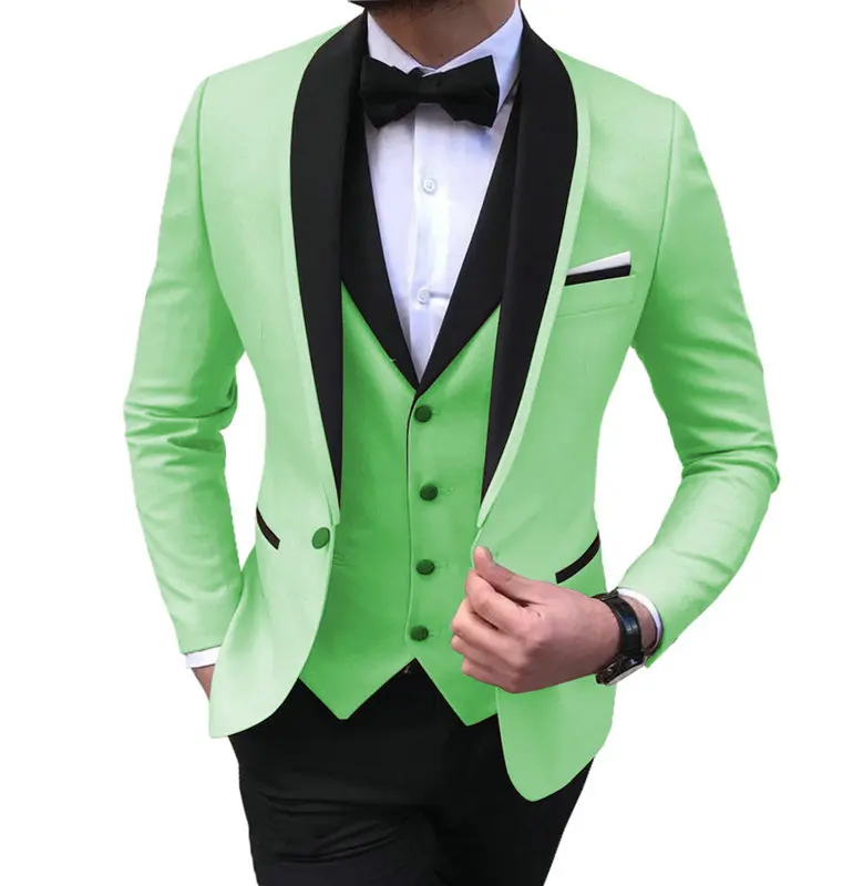 Mens 3 Pieces Party Slim Fit Suits Classic Design Shawl Lapel Tuxedos Prom Suit Blazer& Pants& Vest for Wedding - Цвет: Mint Green