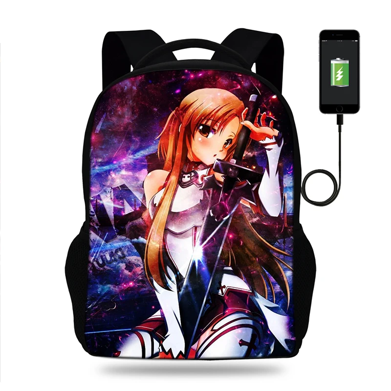 Popularity Janpanese Anime Sword Art Online Backpack Children Book Bag USB Charge Backpack School Bags for Teenagers girls Popularity Janpanese Anime Sword Art Online Backpack Children Book Bag USB Charge Backpack School Bags for Teenagers girls