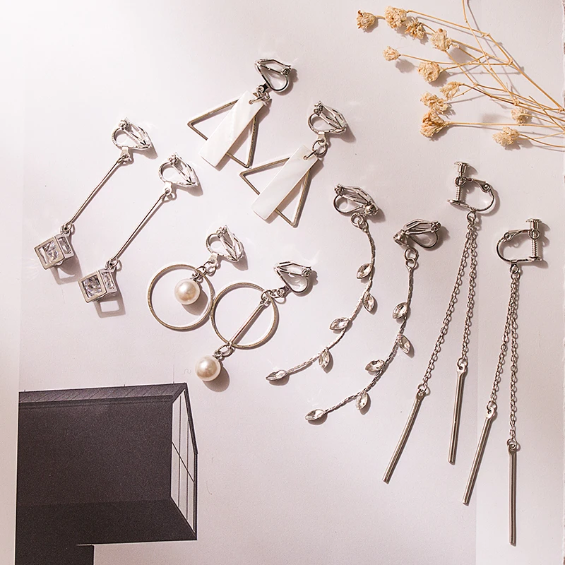 

5Pairs/lots Clip on Earrings Without Pierced for Women Party Wedding Fashion Luxury Earrings Cuff Charm Ear Clip Wholesale Price