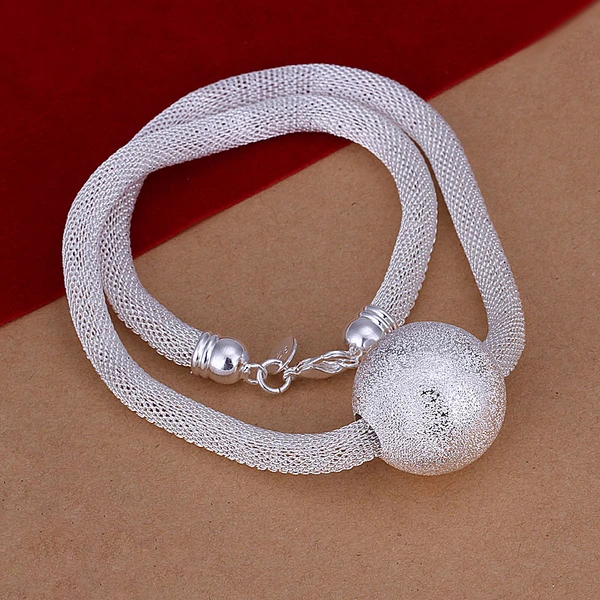 

925 sterling silver jewelry 2015 hot silver big frosted ball pendant 6mm wide net link chain necklace popular accessories CN182