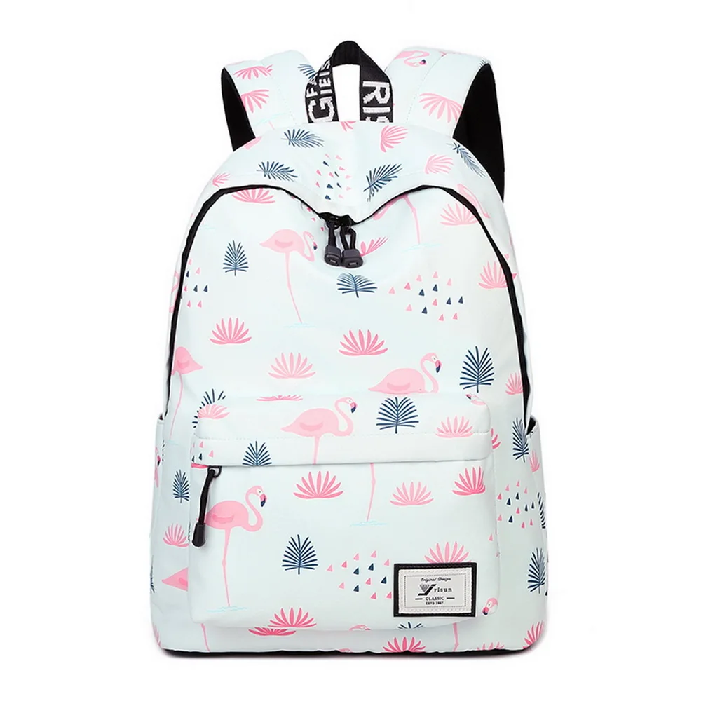 Water Resistant Lightweight Fashion White Flamingos Printed School